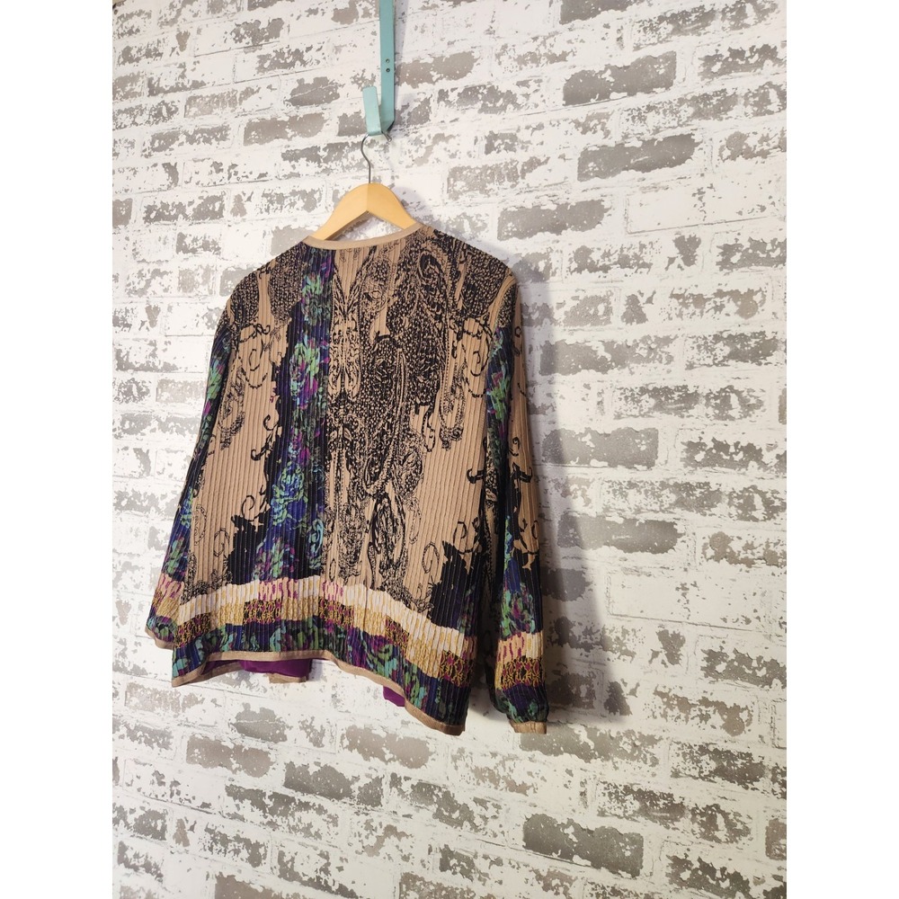 Boho Floral‎ Pleated Cardigan Large Muticolor Abstract Artsy Open Front Jacket - Picture 9 of 16